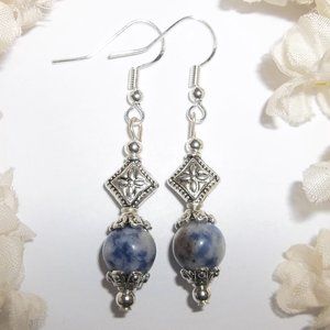 Blue Sodalite Gemstone Earrings Silver Fashion Accessory Dangle Set Pair 6981